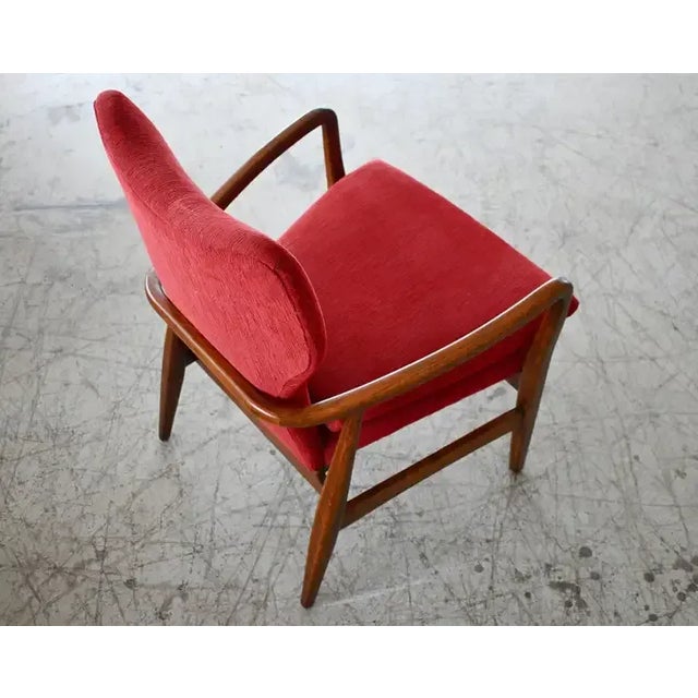 Wood Danish 1950's Lounge Chair With Slim Sculptural Carved Oak Frame For Sale - Image 7 of 9