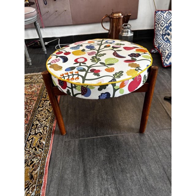Danish Mid-Century Stool Hugo Frandsen Restored condition, reupholstered with new fabric and cushioned This piece has an...