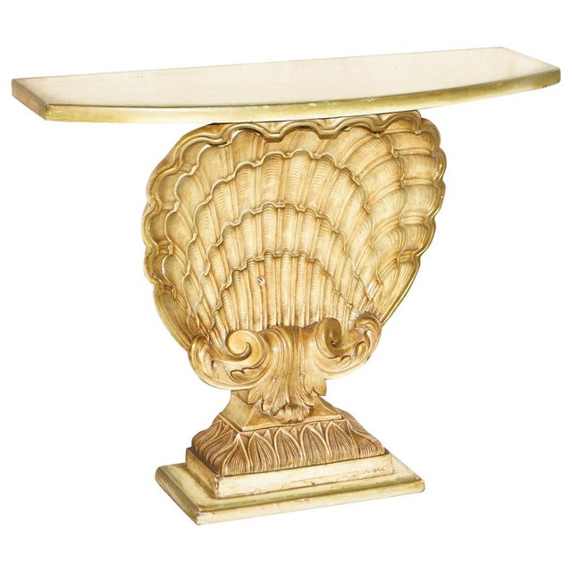 Mid-Century Gilt Plaster Sea Clamp Shell Console Table, 1960s For Sale - Image 14 of 14