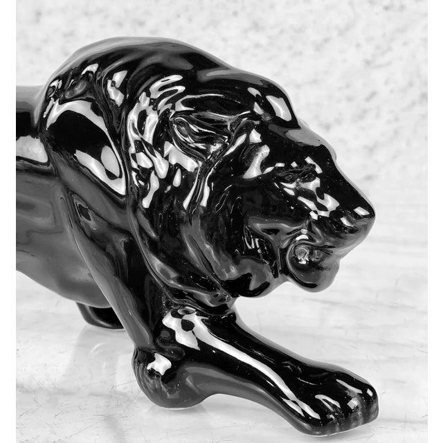 Mid 20th Century Mid-Century Modern Porcelain Black Lion Table Sculpture For Sale - Image 5 of 7