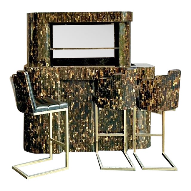 Vintage Boho Tessellated Horn Dry Bar Set of 5 For Sale