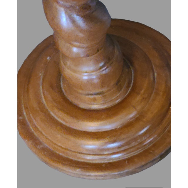 Add a touch of vintage charm to your home decor with this antique pair of wood barley twist pedestal plant candle stands....