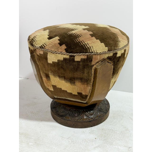 Art Deco Italian Poufs in Walnut and Velvet, 1940, Set of 3 For Sale - Image 4 of 12