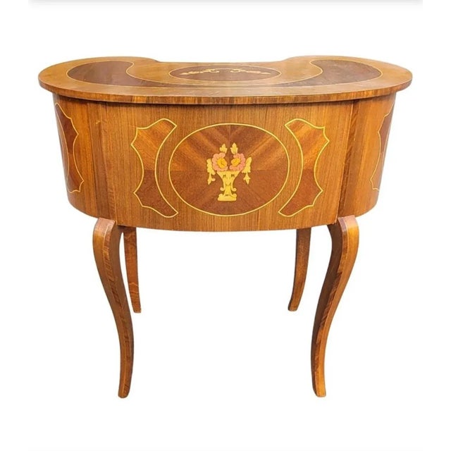 1940s Two-Drawer Continental Marquetry Mahogany Kidney Dressing Table For Sale In Washington DC - Image 6 of 11