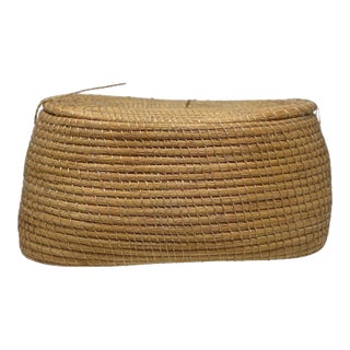 1980s Golden Grass Brazilian Lidded Basket For Sale