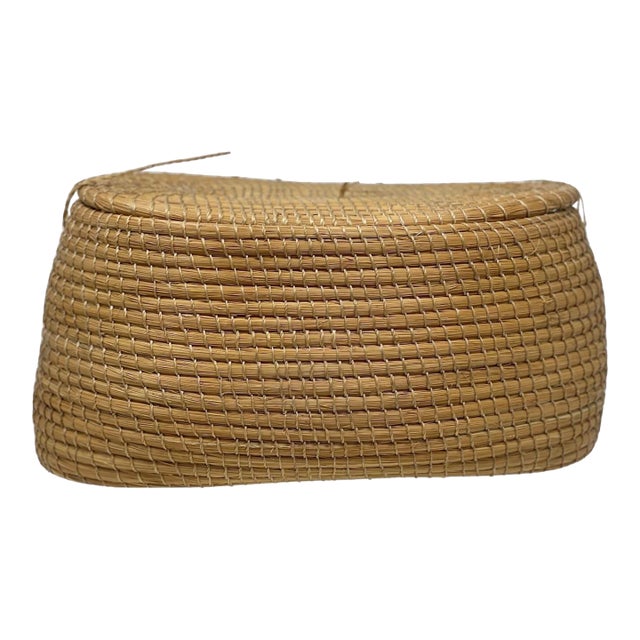 1980s Golden Grass Brazilian Lidded Basket For Sale