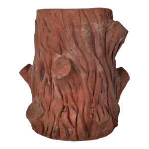 Primitive Redware Sewer Tile Tree Trunk Faux Bois Vase Ohio