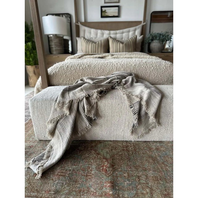 French Flax Linen Throw With Stripes For Sale - Image 4 of 9