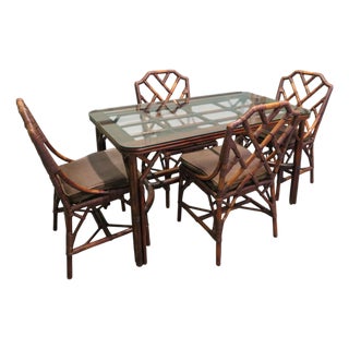 Regency Style Faux Bamboo Dining Table and Chairs, 1950s, Set of 5 For Sale