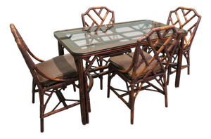 Regency Style Faux Bamboo Dining Table and Chairs, 1950s, Set of 5