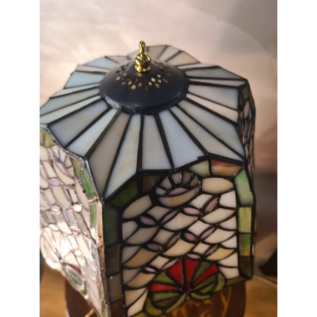 1980s Art Nouveau Bronze Caryatid Lamp with Stained-Glass Glass Shade in the style of Tiffany, 1900s For Sale - Image 5 of 14