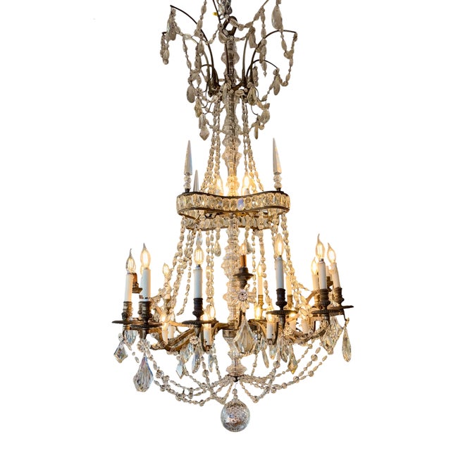 Antique Louis XIV Style French Crystal & Silvered Gilt Bronze Chandelier For Sale In Los Angeles - Image 6 of 8