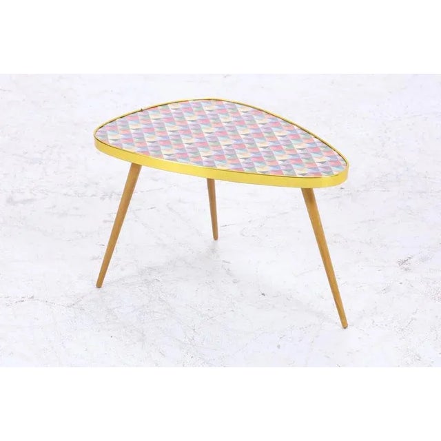 Wood Vintage Flower Table with Colorful Checkered Pattern, 1960s For Sale - Image 7 of 9