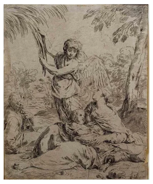 Simone Cantarini, The Arrival of the Angel, Etching, 17th Century