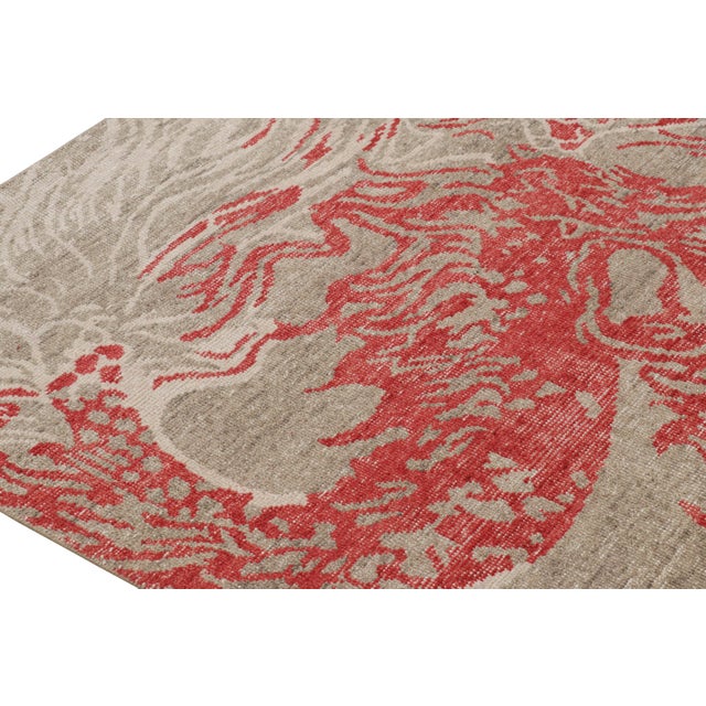 Rug & Kilim’s Distressed Dragon Rug in Red, Gray and White Pictorial Patterns For Sale In New York - Image 6 of 7