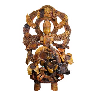 Late 19th Century Large Carved Faux Horn Bodhisattva Riding Dragon Sculpture For Sale
