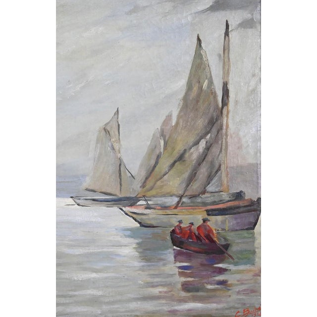 Bustad, Painting Sailboats on a Calm Sea, 1928, Oil on Canvas For Sale - Image 9 of 15