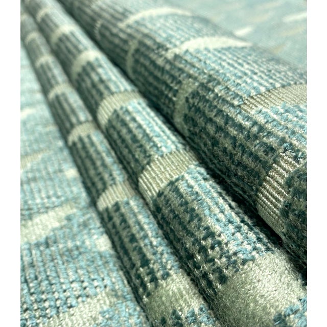 54" wide S. Harris Haystack velvet geometric upholstery fabric in Metal teal. Price is per yard. Width: 54.00 in (137.16...