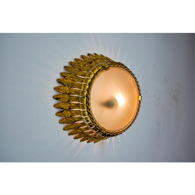 Sun Wall Lamp in Metal and Gold Leaf from Ferro Arte, Spain, 1960 For Sale - Image 6 of 7
