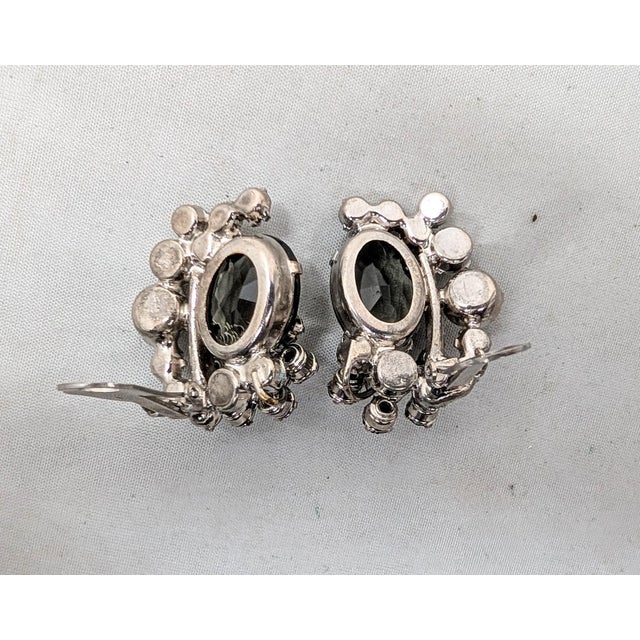 Metal Vintage 1960s Verified Delizza & Elster Faux-Black Diamond & Clear Rhinestone Clip Earrings-2 Pieces For Sale - Image 7 of 7