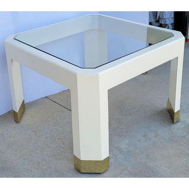 1970s 1970s Modern Karl Springer Style Embossed in Raffia Glass Top Coffee Table For Sale - Image 5 of 5