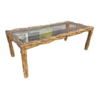 Carved Faux Bois Glass Top Coffee Table For Sale