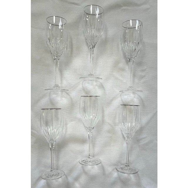 Mikasa Set of 6 Vintage Mikasa “Arctic Lights” 9” Cut Crystal Wine Goblets With Platinum Rim For Sale - Image 4 of 6