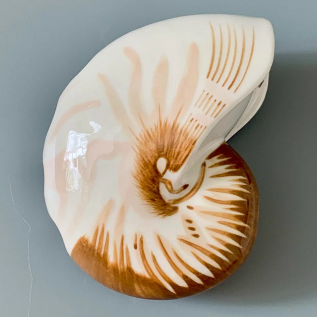 Late 20th Century Vintage Coastal Decor Nautilus Shell Sculptural Ceramic Bud Vase For Sale - Image 5 of 6