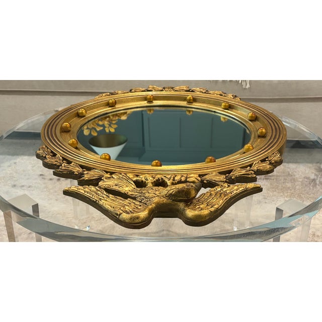 Vintage Large Scale American Federal Revival Giltwood Eagle Crest Round Mirror For Sale - Image 10 of 17
