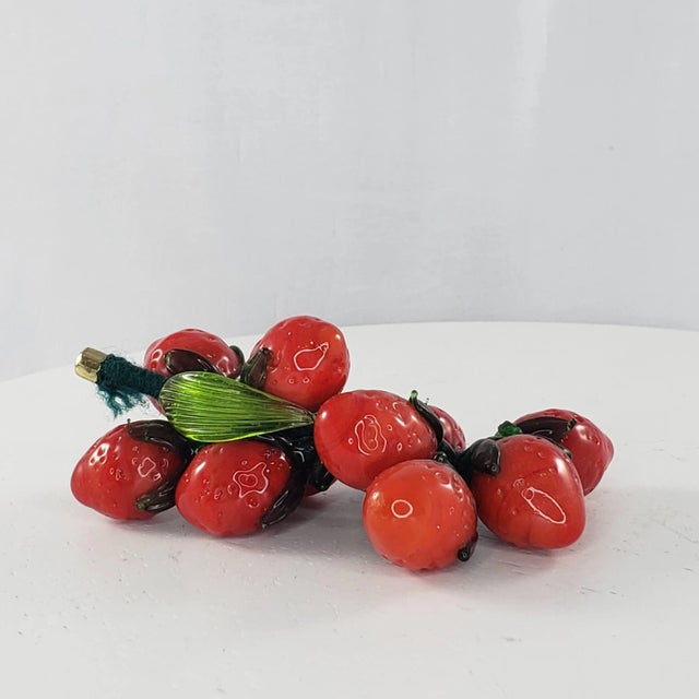 Late 20th Century Vintage Miniature Blown Art Glass Strawberry Bunch Vine Faux Fruit For Sale - Image 5 of 8
