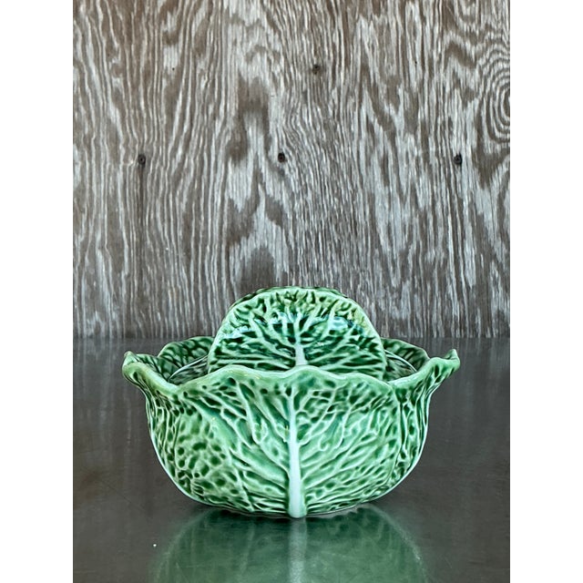 Ceramic Vintage Boho Bordallo Pinheiro Glazed Ceramic Cabbage Lidded Bowl For Sale - Image 7 of 7