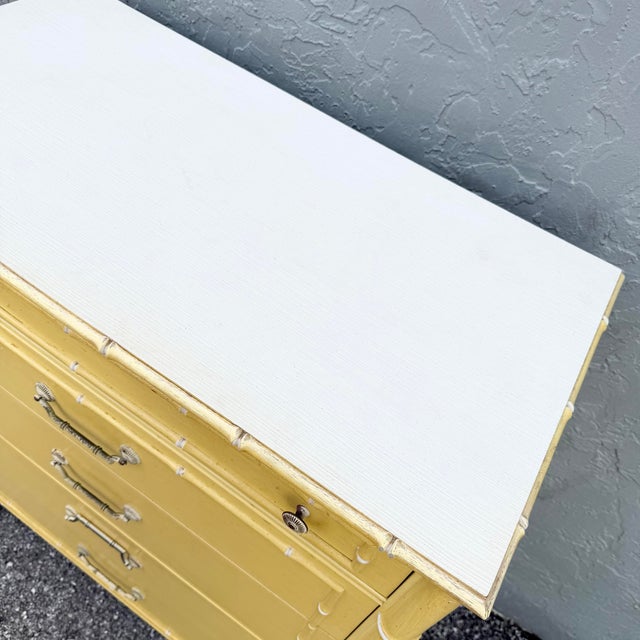 Yellow Vintage Coastal Faux Bamboo Highboy Dresser by Thomasville For Sale - Image 8 of 12