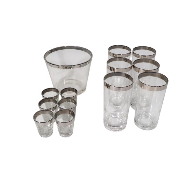 Mid 20th Century Mid 20th Century 13 Silver Band Drink Set With Chrome and Wood Caddy For Sale - Image 5 of 10