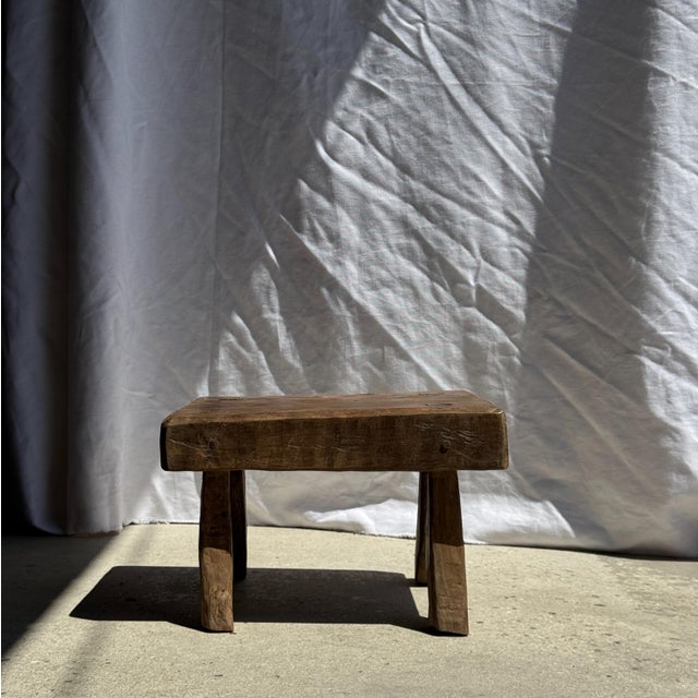 Brutalist Small Wabi-Sabi Rectangular Side Stool in Teak, 1980s For Sale - Image 3 of 14