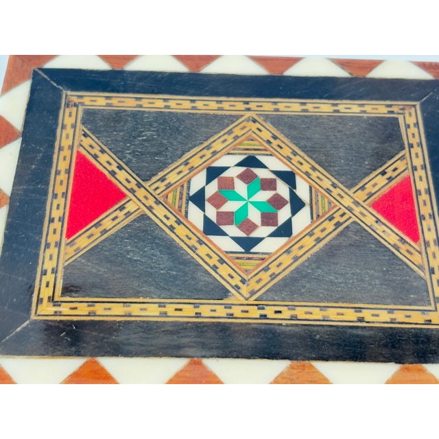 Mid 20th Century Inlaid Marquetry Jewelry Box, Walnut Wood, Moorish Style, Spain, 1940 For Sale - Image 5 of 12