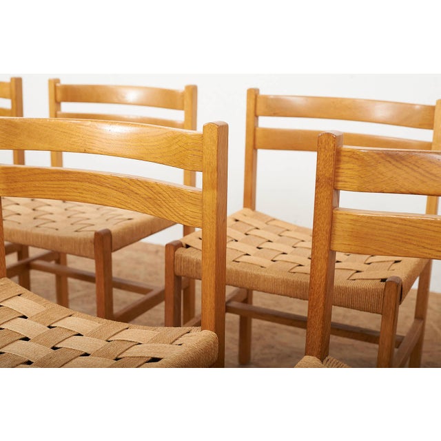 Chair Set in Oak Frame and Woven Seat, Denmark, 1950s, Set of 8 For Sale - Image 6 of 9