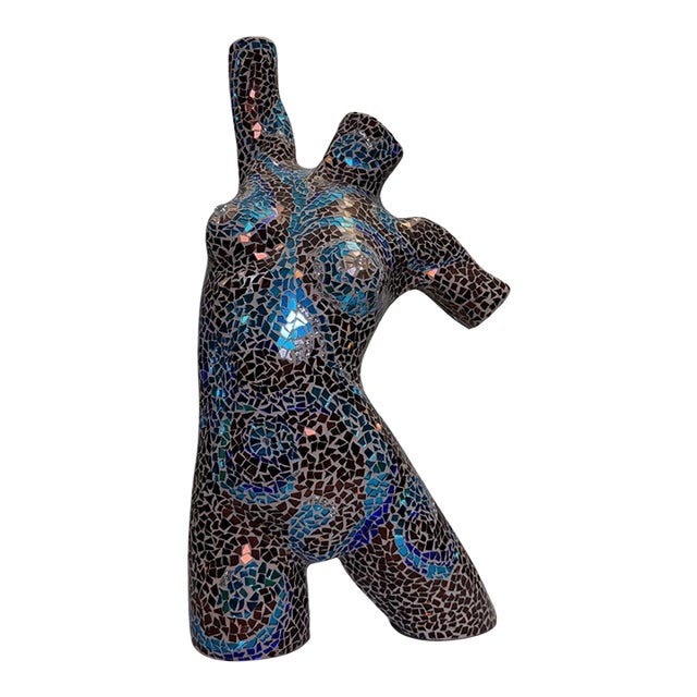 Signed Carol Hall 31" Mosaic Glass Female Torso Sculpture "Bronzed Beauty" For Sale