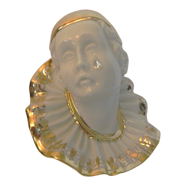 Limoges Capodimonte Porcelain Pierrot Clown Figurine With Swarovski Crystal Teardrop 1980s For Sale