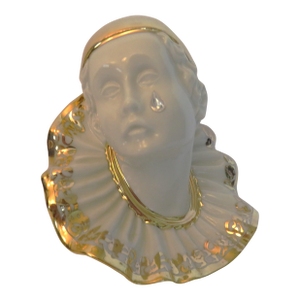 Limoges Capodimonte Porcelain Pierrot Clown Figurine With Swarovski Crystal Teardrop 1980s