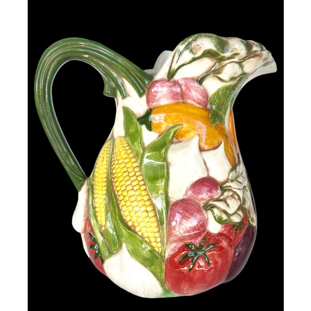 Vintage Ceramic Pitcher Jug Vegetables Multi Color Love Debbie Multicolor For Sale - Image 9 of 12