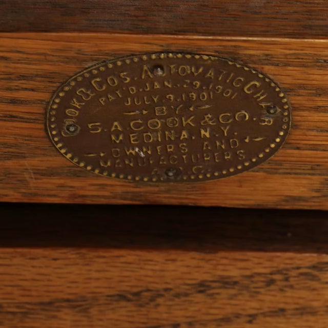 Wood 1910s S.A. Cook Upholstered Oak Recliner Chair With Carved Lion Head and Scrollwork For Sale - Image 7 of 10