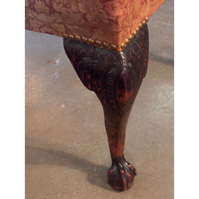 Antique George II Upholstered Bench in the Chippendale Style, Resting on Boldly Carved Ball and Claw Feet and Knee Decoration For Sale In Minneapolis - Image 6 of 9