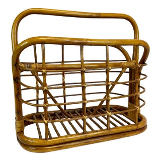 Mid-Century Boho Coastal Chic Bamboo Bentwood and Rattan Magazine Rack. For Sale