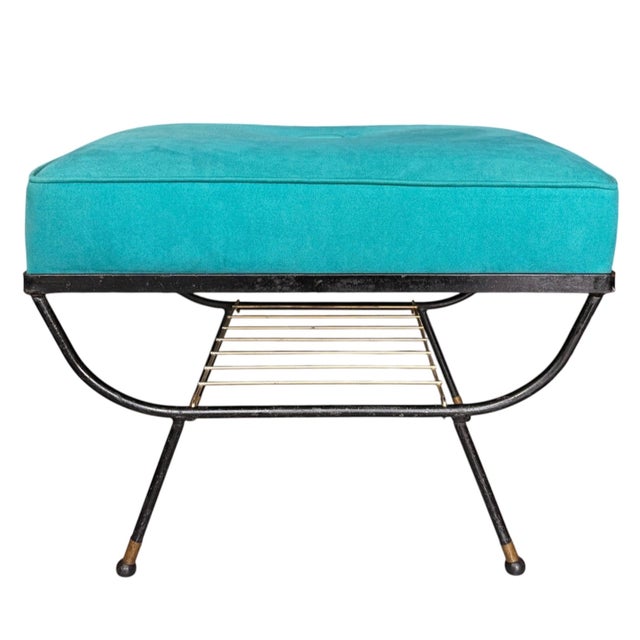Mid-Century Modern Atomic Ottoman With Integrated Magazine Rack For Sale - Image 4 of 8
