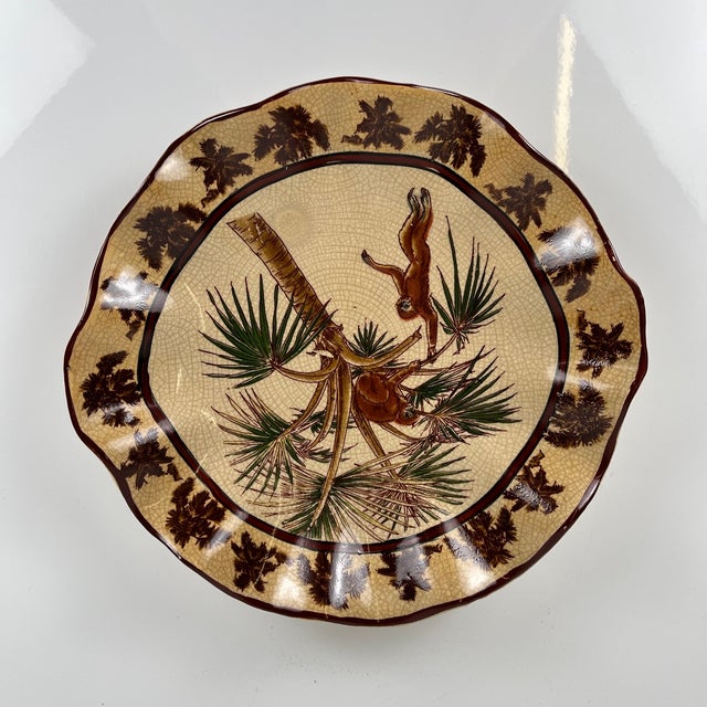 Beige 20th Century Crackle-Glazed Earthenware Dish with Exotic Decoration of Monkeys and Palm Trees, 1940s For Sale - Image 8 of 9