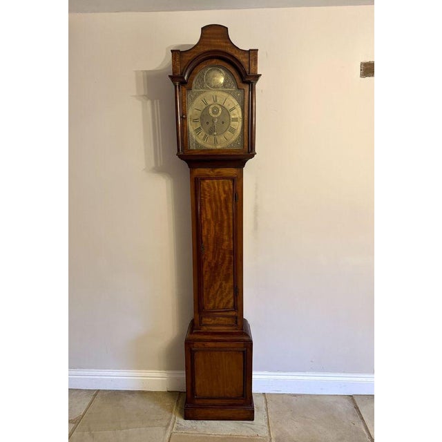 Antique George III Mahogany and Brass Arched Face Long Case Clock, 1800 For Sale - Image 9 of 10