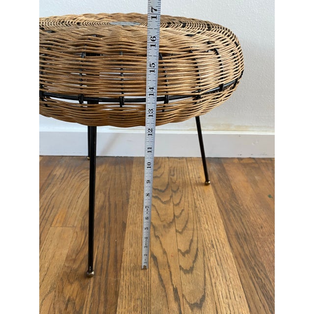 Wood Mid-Century Modern French Woven Rattan Tripod Stool For Sale - Image 7 of 8