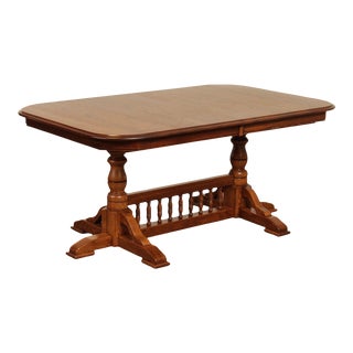 Custom Quality Solid Oak Expandable Trestle Dining Table For Sale