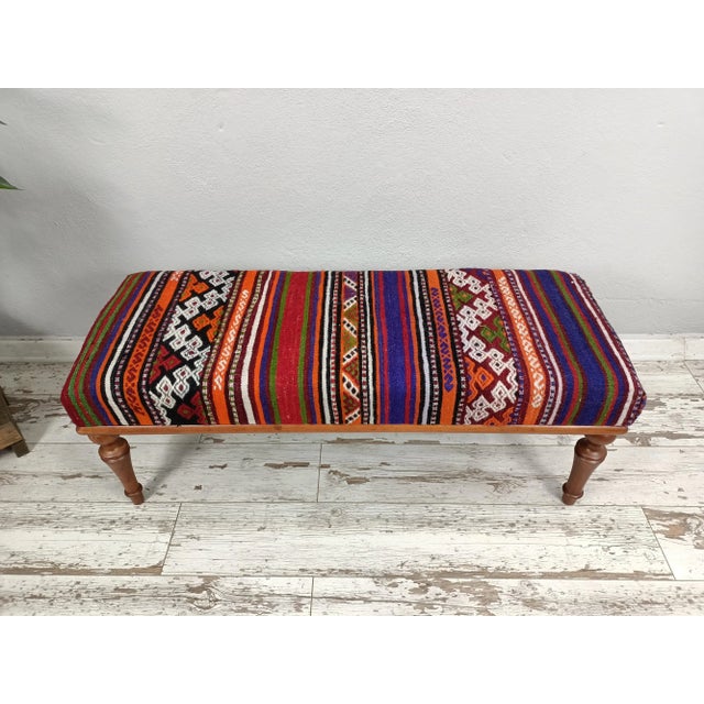 Details SIZE: 18X18X36 Inches ( with legs ) - 45x45x90 cm TYPE: Handmade Ottoman Bench CONDITION: is good. CONSTRUCT: It...