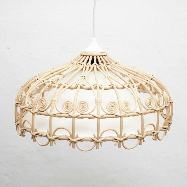 Rustic Traditional Rattan Ceiling Lamp, 1980 For Sale - Image 4 of 10